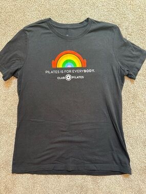 Club Pilates Women's Black Tee with Rainbow Graphic
